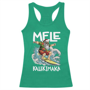 Christmas in Hawaii Racerback Tank Top Mele Kalikimaka Hawaiian Tropical Surfing Santa TS02 Irish Green Print Your Wear