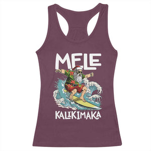 Christmas in Hawaii Racerback Tank Top Mele Kalikimaka Hawaiian Tropical Surfing Santa TS02 Maroon Print Your Wear