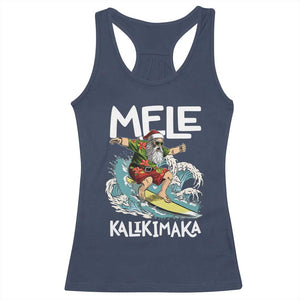 Christmas in Hawaii Racerback Tank Top Mele Kalikimaka Hawaiian Tropical Surfing Santa TS02 Navy Print Your Wear
