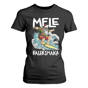 Christmas in Hawaii T Shirt For Women Mele Kalikimaka Hawaiian Tropical Surfing Santa TS02 Black Print Your Wear