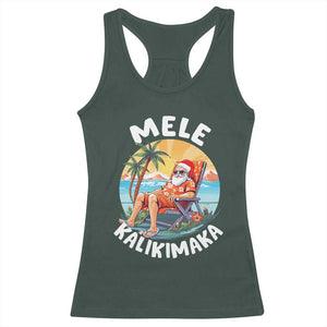 Christmas in Hawaii Racerback Tank Top Mele Kalikimaka Hawaiian Tropical Sunbath Santa TS02 Dark Forest Green Print Your Wear