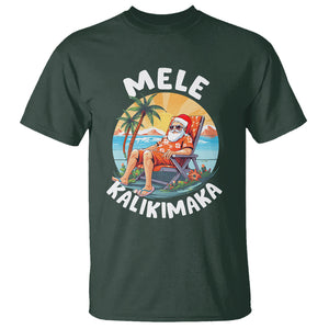 Mele Kalikimaka Tropical Hawaiian Christmas in Hawaii Sunbath Santa T Shirt TS02 Dark Forest Green Printyourwear