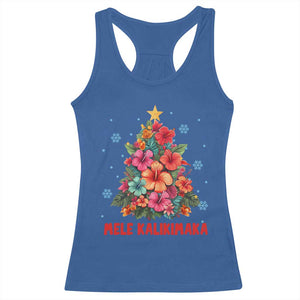 Christmas in Hawaii Racerback Tank Top Mele Kalikimaka Tropical Hawaiian Hibiscus TS02 Royal Blue Print Your Wear