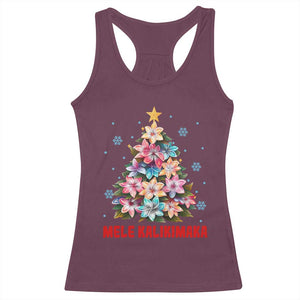 Christmas in Hawaii Racerback Tank Top Mele Kalikimaka Tropical Hawaiian Plumeria TS02 Maroon Print Your Wear