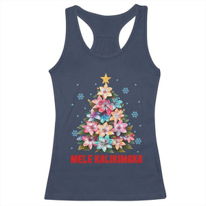 Christmas in Hawaii Racerback Tank Top Mele Kalikimaka Tropical Hawaiian Plumeria TS02 Navy Print Your Wear