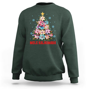 Tropical Hawaiian Plumeria Christmas Tree Mele Kalikimaka Sweatshirt TS02 Dark Forest Green Printyourwear