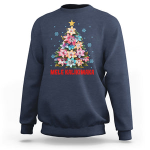 Tropical Hawaiian Plumeria Christmas Tree Mele Kalikimaka Sweatshirt TS02 Navy Printyourwear