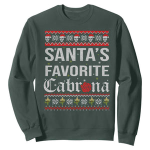 Funny Mexican Ugly Christmas Sweatshirt Santa's Favorite Cabrona Xmas Party Gift TS02 Dark Forest Green Print Your Wear