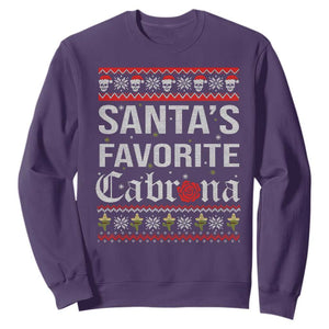 Funny Mexican Ugly Christmas Sweatshirt Santa's Favorite Cabrona Xmas Party Gift TS02 Purple Print Your Wear