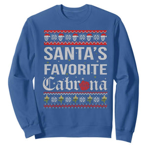 Funny Mexican Ugly Christmas Sweatshirt Santa's Favorite Cabrona Xmas Party Gift TS02 Royal Blue Print Your Wear