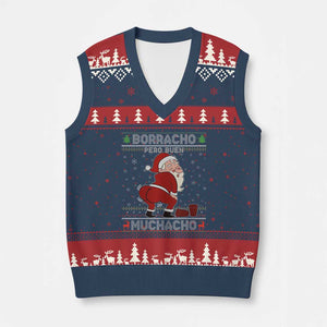 Funny Drunk Mexican Santa V-Neck Knit Sweater Vest Borracho Pero Buen Muchacho Good Guy in Spanish TS02 Navy Red Print Your Wear