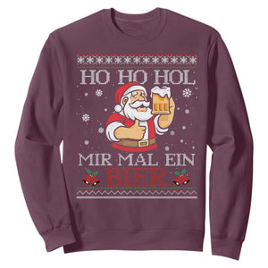 Funny Mexican Santa Drinking Sweatshirt Ho Ho Hol Mir Mal Ein Bier Hold Me A Beer Xmas Party TS02 Maroon Print Your Wear