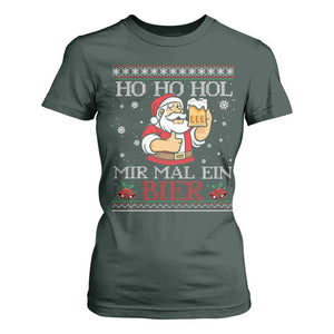 Funny Mexican Santa Drinking T Shirt For Women Ho Ho Hol Mir Mal Ein Bier Hold Me A Beer Xmas Party TS02 Dark Forest Green Print Your Wear