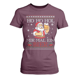 Funny Mexican Santa Drinking T Shirt For Women Ho Ho Hol Mir Mal Ein Bier Hold Me A Beer Xmas Party TS02 Maroon Print Your Wear