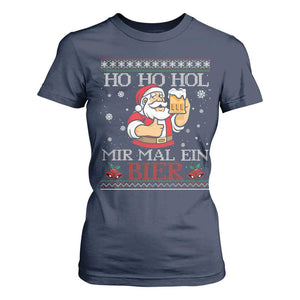 Funny Mexican Santa Drinking T Shirt For Women Ho Ho Hol Mir Mal Ein Bier Hold Me A Beer Xmas Party TS02 Navy Print Your Wear