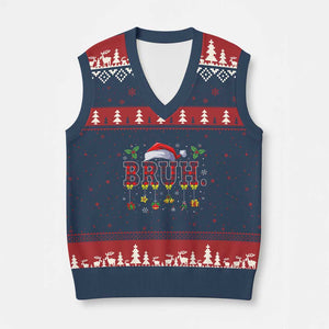 Xmas Bruh V-Neck Knit Sweater Vest Red Plaid Retro Xmas Pajamas Matching TS02 Navy Red Print Your Wear
