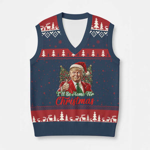 Xmas Trump V-Neck Knit Sweater Vest Ill Be Home For Xmas Red Festive Wave TS02 Navy Red Print Your Wear