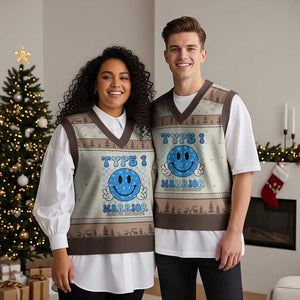 Diabetes Awareness V-Neck Knit Sweater Vest Blue Ribbon T1D Warrior Support Squad Retro Groovy TS02 Mocha Mousse Print Your Wear