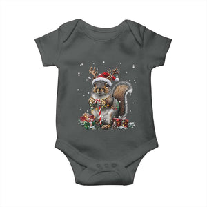 Christmas Squirrel Baby Onesie Xmas Tree Lights Reindeer Santa Hat Pajamas TS02 Dark Heather Print Your Wear