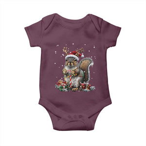 Christmas Squirrel Baby Onesie Xmas Tree Lights Reindeer Santa Hat Pajamas TS02 Maroon Print Your Wear