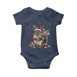 Christmas Squirrel Baby Onesie Xmas Tree Lights Reindeer Santa Hat Pajamas TS02 Navy Print Your Wear