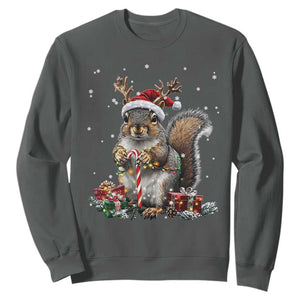 Christmas Squirrel Sweatshirt Xmas Tree Lights Reindeer Santa Hat Pajamas TS02 Dark Heather Print Your Wear