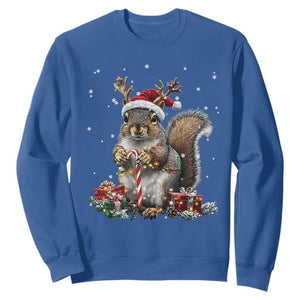 Christmas Squirrel Sweatshirt Xmas Tree Lights Reindeer Santa Hat Pajamas TS02 Royal Blue Print Your Wear
