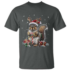 Christmas Squirrel T Shirt Xmas Tree Lights Reindeer Santa Hat Pajamas TS02 Dark Heather Print Your Wear