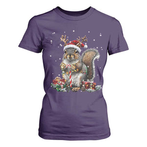 Christmas Squirrel T Shirt For Women Xmas Tree Lights Reindeer Santa Hat Pajamas TS02 Purple Print Your Wear