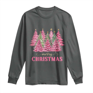 Pink Christmas Tree Farm Long Sleeve Shirt Merry Xmas Ornaments Family Holiday Pajamas TS02 Dark Heather Print Your Wear