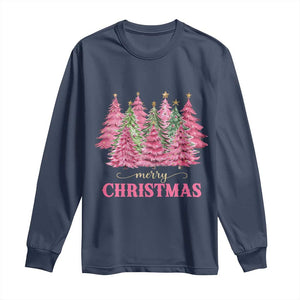 Pink Christmas Tree Farm Long Sleeve Shirt Merry Xmas Ornaments Family Holiday Pajamas TS02 Navy Print Your Wear