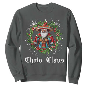 Funny Mexican Santa Sweatshirt Cholo Claus Christmas in Mexico TS02 Dark Heather Print Your Wear