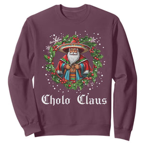 Funny Mexican Santa Sweatshirt Cholo Claus Christmas in Mexico TS02 Maroon Print Your Wear