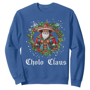 Funny Mexican Santa Sweatshirt Cholo Claus Christmas in Mexico TS02 Royal Blue Print Your Wear