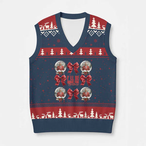 Xmas Trump Coquette Bow V-Neck Knit Sweater Vest I'll Be Home For Xmas Red Bow Snow Ball TS02 Navy Red Print Your Wear