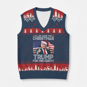 Xmas Trump V-Neck Knit Sweater Vest Ill Be Home For Xmas American Flag TS02 Navy Red Print Your Wear