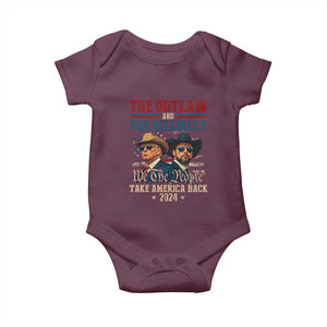Trump Vance 2024 Baby Onesie The Outlaw and The Hillbilly Take America Back Retro American Flag TS02 Maroon Print Your Wear