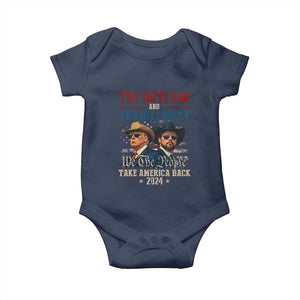 Trump Vance 2024 Baby Onesie The Outlaw and The Hillbilly Take America Back Retro American Flag TS02 Navy Print Your Wear