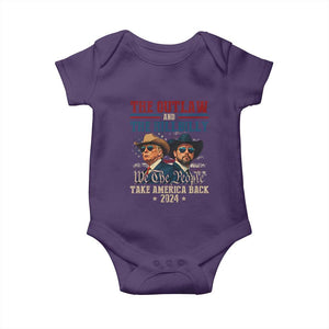 Trump Vance 2024 Baby Onesie The Outlaw and The Hillbilly Take America Back Retro American Flag TS02 Purple Print Your Wear