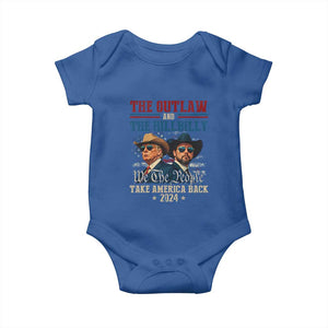 Trump Vance 2024 Baby Onesie The Outlaw and The Hillbilly Take America Back Retro American Flag TS02 Royal Blue Print Your Wear