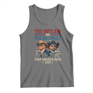 Trump Vance 2024 Tank Top The Outlaw and The Hillbilly Take America Back Retro American Flag TS02 Black Heather Print Your Wear