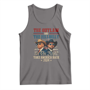Trump Vance 2024 Tank Top The Outlaw and The Hillbilly Take America Back Retro American Flag TS02 Deep Heather Print Your Wear