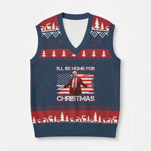 Xmas Trump V-Neck Knit Sweater Vest Ill Be Home For Xmas Retro American Flag TS02 Navy Red Print Your Wear