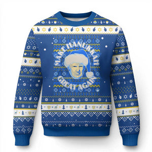 Funny Trump Hanukkah Ugly Sweater Make Hanukkah Great Again Retro Vintage Santa Donald TS02 Blue White Print Your Wear