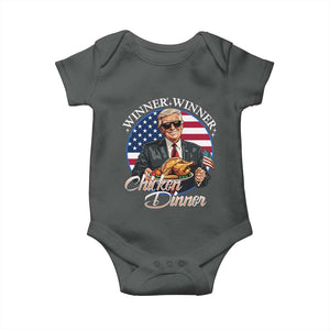Trump Won 2024 Winner Baby Onesie Funny Winner Chicken Dinner American Flag TS02 Dark Heather Print Your Wear