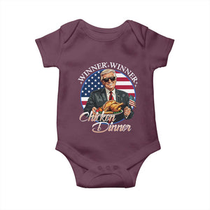 Trump Won 2024 Winner Baby Onesie Funny Winner Chicken Dinner American Flag TS02 Maroon Print Your Wear