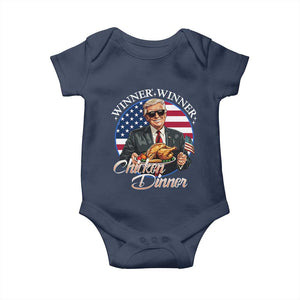 Trump Won 2024 Winner Baby Onesie Funny Winner Chicken Dinner American Flag TS02 Navy Print Your Wear