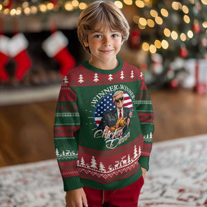 Trump Won 2024 Winner Ugly Christmas Sweater Funny Winner Chicken Dinner American Flag TS02 Christmas Print Your Wear