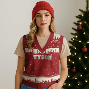 Team Tyson V-Neck Knit Sweater Vest Family Personalized Name Retro Vintage Minimalism TS02 Red Beige Print Your Wear