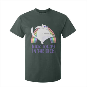 Funny Sarcastic Cat T Shirt For Kid Kick Today In The Dick Pastel Rainbow TS02 Dark Forest Green Print Your Wear